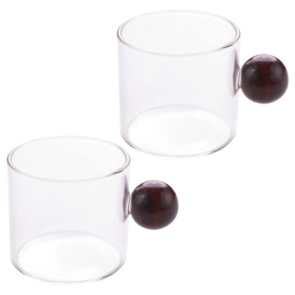 UMAI Pack of 2: Borosilicate Glass Coffee Mugs with Wooden Handle | 120ml | Transparent