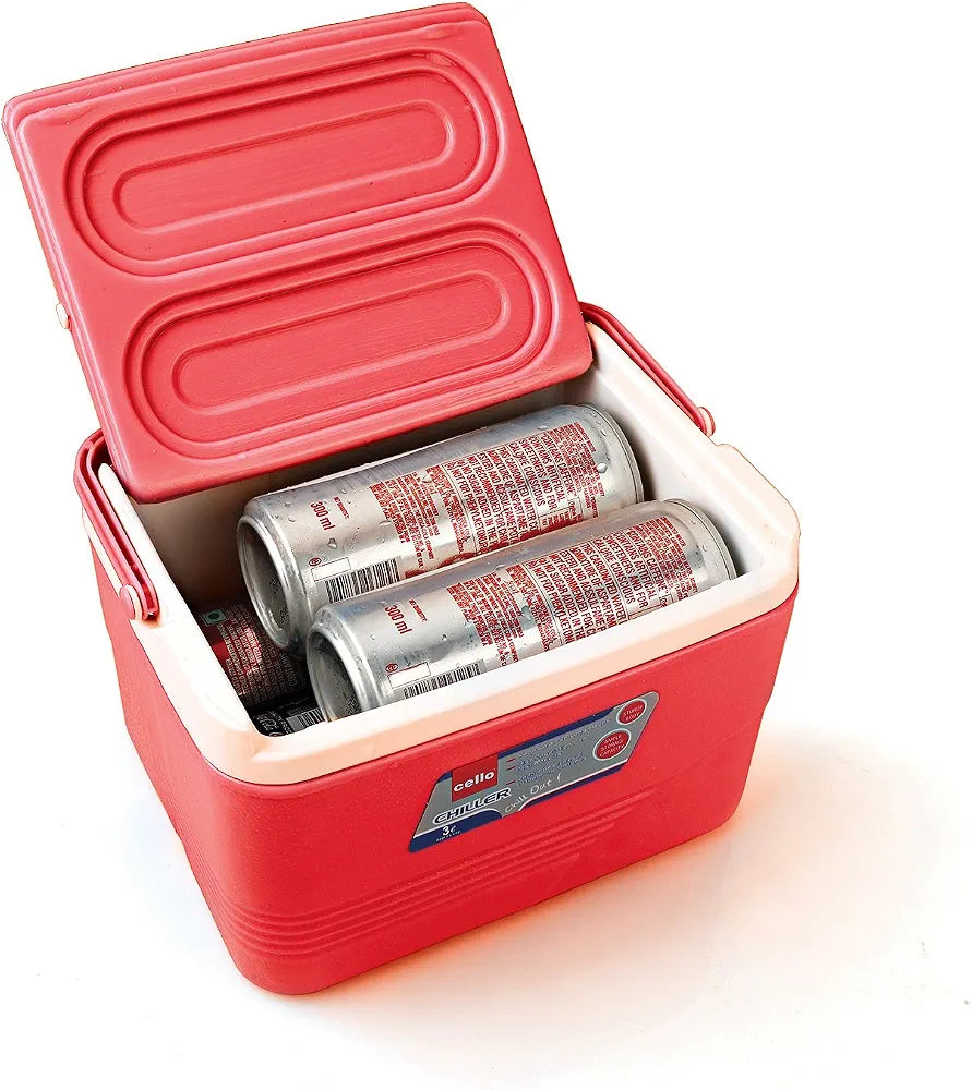 Cello Chiller Ice Box | Standard Size for Travel Party Bar Ice Cubes | Cold Drinks | Medical Purpose | 3 Litre, Red