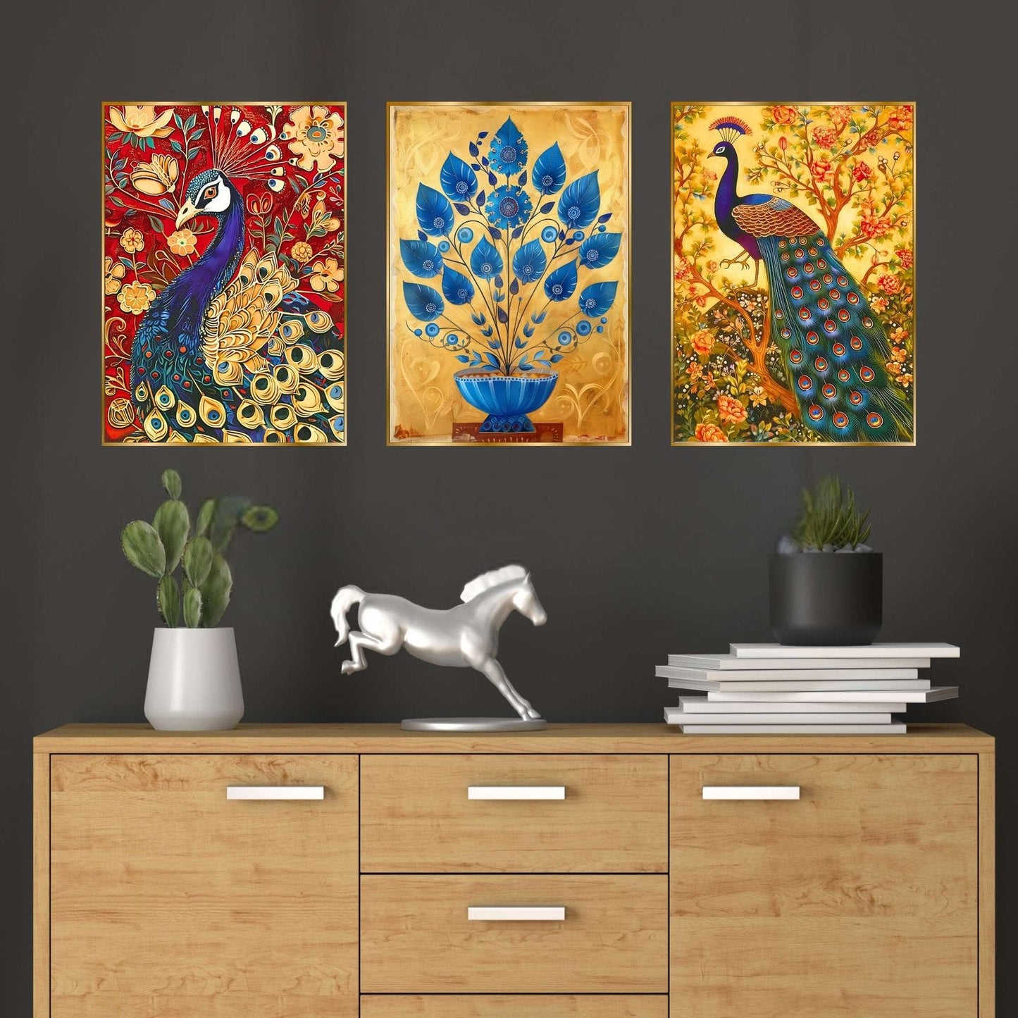 Set of Three Wall Paintings for Wall Dacoration Golden Framed Wall Paintings for Living Room & Bedroom Wall Art for Home Decoration & Office Wall Décor (18×12 inch CH-GD3-4)