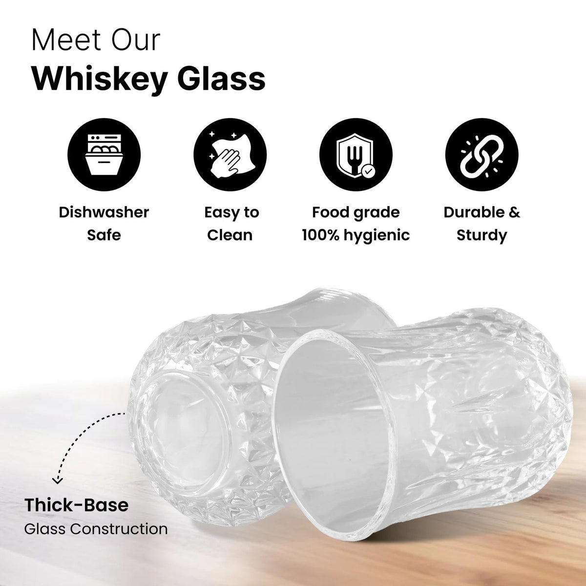 UMAI Whiskey Glasses Set of 4 (200ml) | Lead Free | Heavy Bottom | Transparent