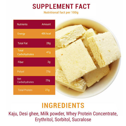 Diabexy NutroActive Desi Ghee Keto Kaju Barfi, Sugar Free - 200 gms