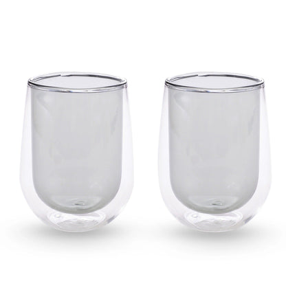 UMAI Pack of 2: Double Wall Borosilicate Glass Coffee Mugs | 190ml | Grey