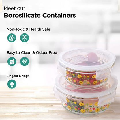 UMAI Pack of 2 Borosilicate Kitchen Containers | 370ml & 635ml | Airvent PP Lid | Airtight