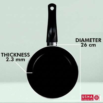 USHA SHRIRAM Non-Stick Frying Pan 26cm 3-Layer Coating Easy Grip Handle Minimal Oil Red