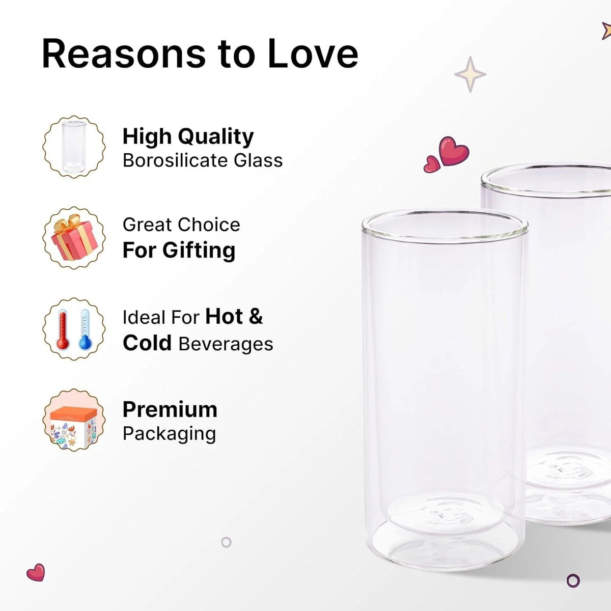 Kuber Industries 6 Pcs Double Walled Borosilicate Tumblers 250ml | Pack of 3 | Transparent