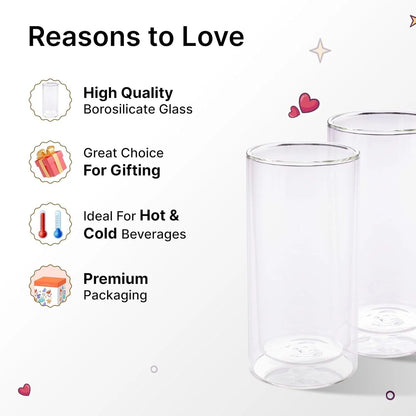 Kuber Industries 6 Pcs Double Walled Borosilicate Tumblers 250ml | Pack of 3 | Transparent