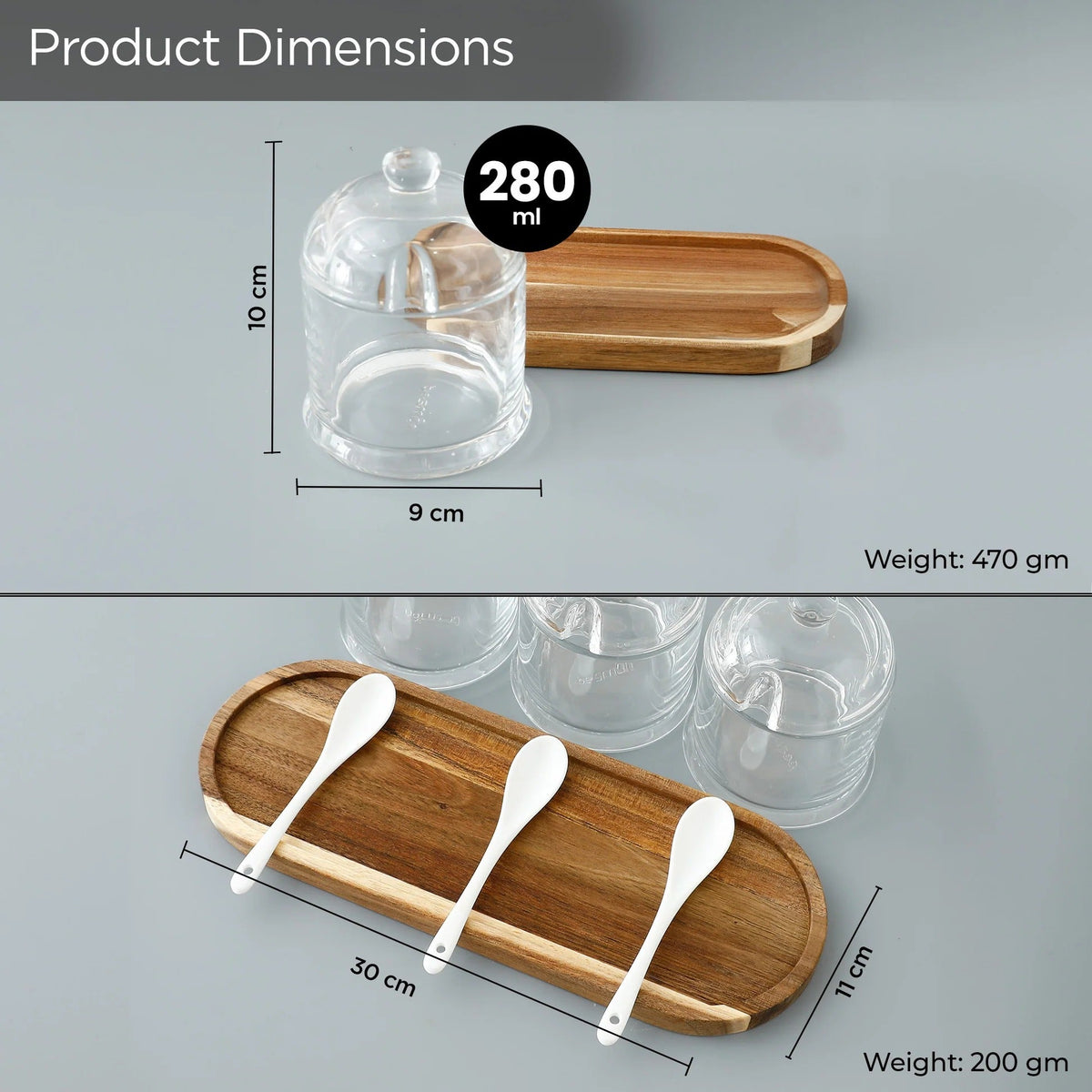 Set of 3 UMAI Borosilicate Glass Kitchen Storage Jars | 280ml Each | Airtight | Transparent