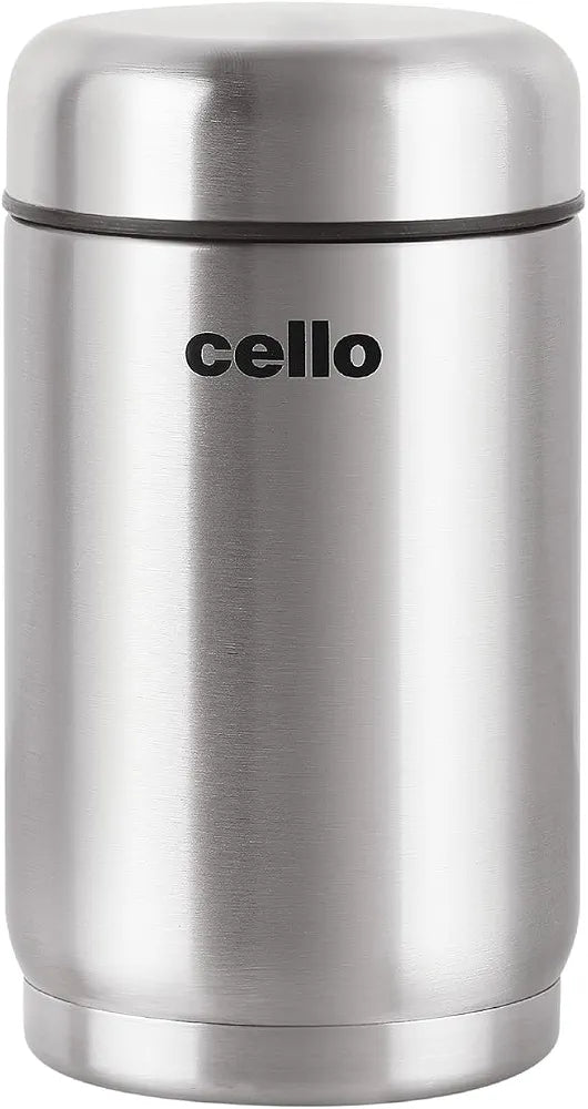 Cello Supee Vacuum Insulated Flask 600ml, Silver | Double Walled | Keeps Food Hot & Cold for Long Hours | Thermos with Airtight Screw Lid | Leakproof Soup Jar Thermos for Office, College & Travelling