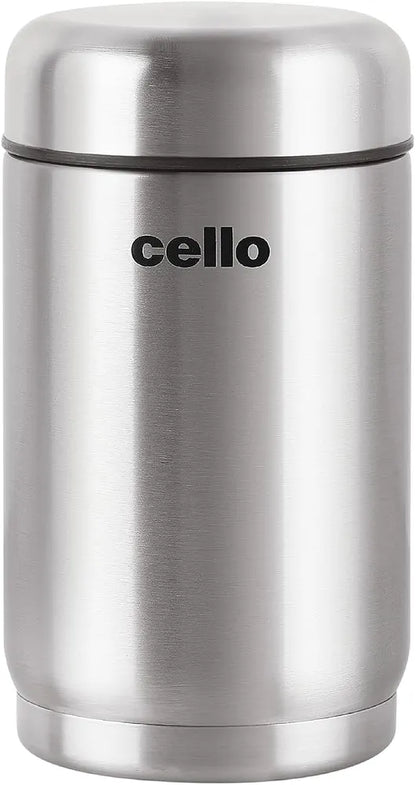 Cello Supee Vacuum Insulated Flask 600ml, Silver | Double Walled | Keeps Food Hot & Cold for Long Hours | Thermos with Airtight Screw Lid | Leakproof Soup Jar Thermos for Office, College & Travelling