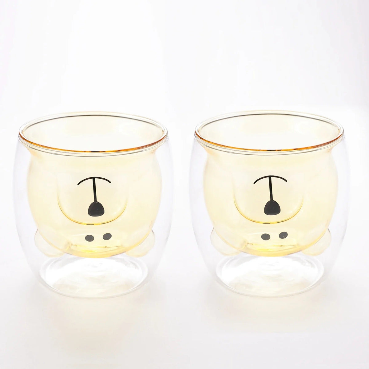 UMAI Cute Teddy Bear Double Walled Borosilicate Glass Mug Set of 2 (250ml) | Yellow