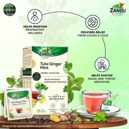 Zandu Tulsi Ginger Mint Herbal Infusion Tea
