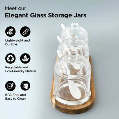Set of 3 UMAI Borosilicate Glass Kitchen Storage Jars | 280ml Each | Airtight | Transparent