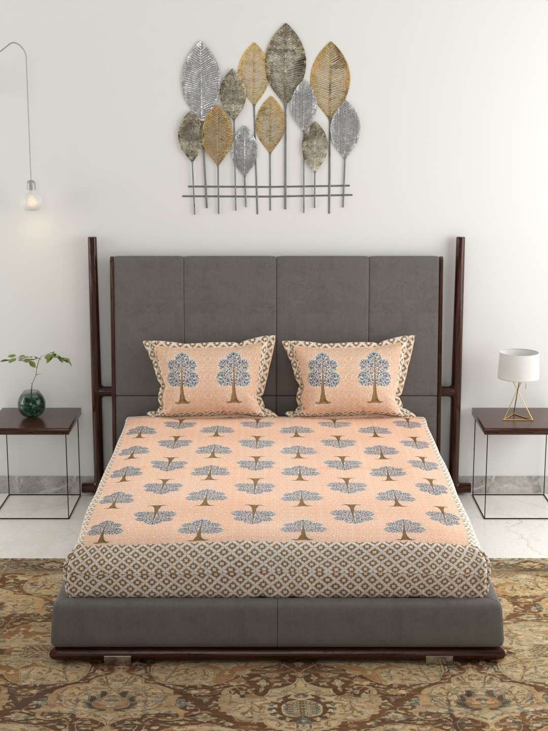 100% Pure Cotton Traditional Printed Bedsheet for Double Bed King Size Bedsheet with 2 Pillow Covers