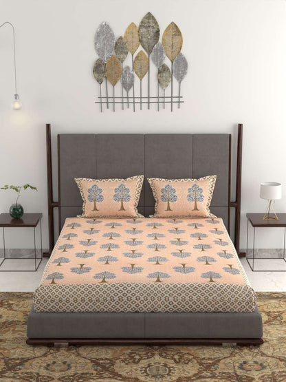 100% Pure Cotton Traditional Printed Bedsheet for Double Bed King Size Bedsheet with 2 Pillow Covers