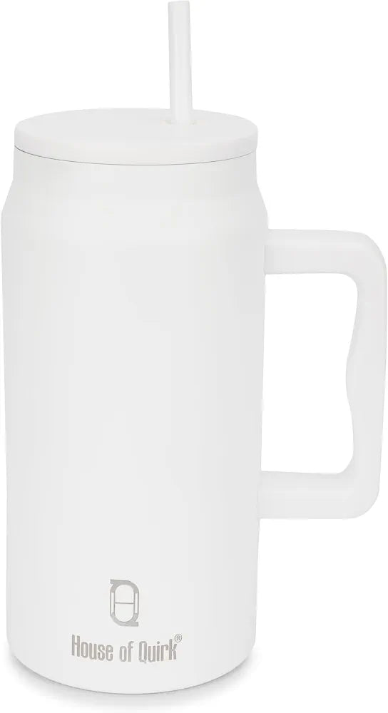 House of Quirk 1500ML Stainless Steel Mug Tumbler with Handle & Straw Lid – Large Water Bottle for Men & Women 