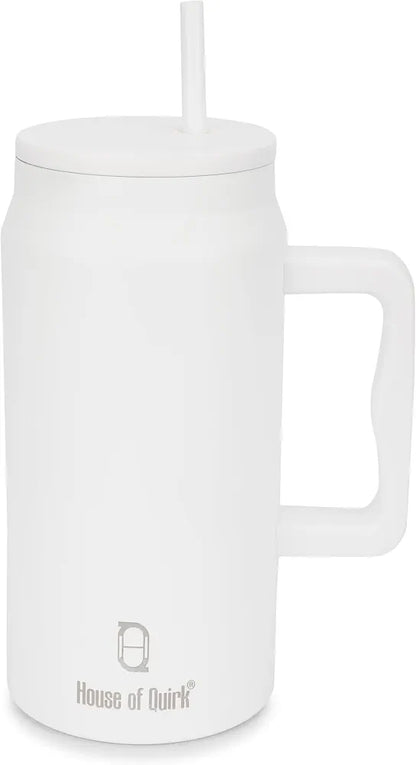 House of Quirk 1500ML Stainless Steel Mug Tumbler with Handle & Straw Lid – Large Water Bottle for Men & Women 