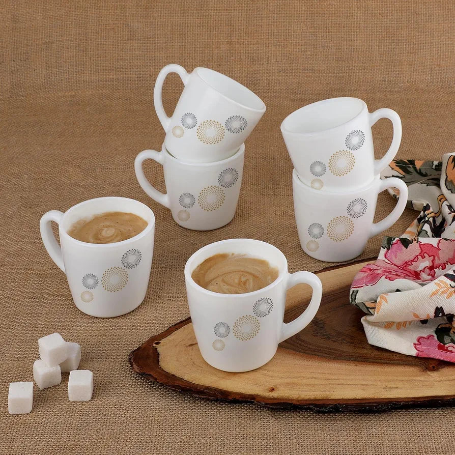CELLO Ricca Mug 6 Pcs Set | Cups for Tea,Coffee,Espressoc| Thermal Resistant | Light Weight | Ideal Gifting Option | Crazy Dots | 100ml