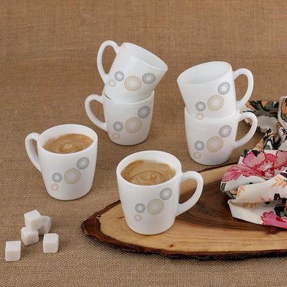 CELLO Ricca Mug 6 Pcs Set | Cups for Tea,Coffee,Espressoc| Thermal Resistant | Light Weight | Ideal Gifting Option | Crazy Dots | 100ml