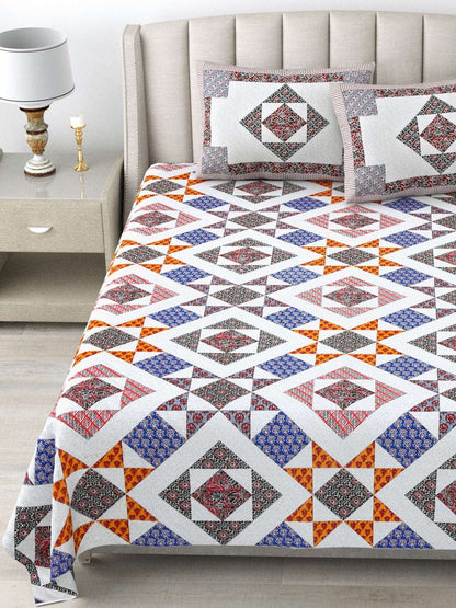 100% Pure Cotton Traditional Printed Bedsheet for Double Bed King Size Bedsheet with 2 Pillow Covers