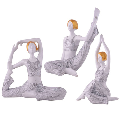 Suitable for home decor Yoga Posture Lady Statue Idol for Home Yoga Statue three pair admirable piece of gift (silver)