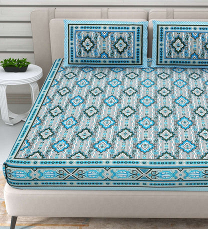 100% Pure Cotton Traditional Printed Bedsheet for Double Bed King Size Bedsheet with 2 Pillow Covers