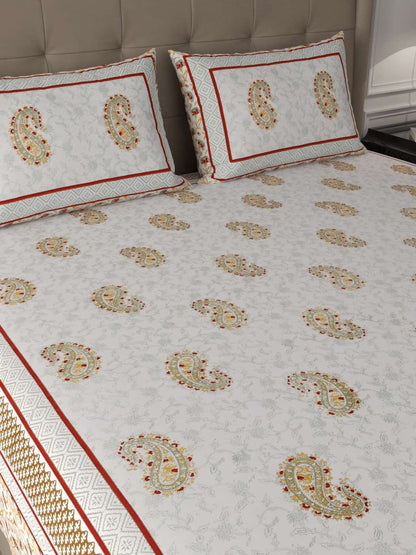 100% Pure Cotton Traditional Printed Bedsheet for Double Bed King Size Bedsheet with 2 Pillow Covers
