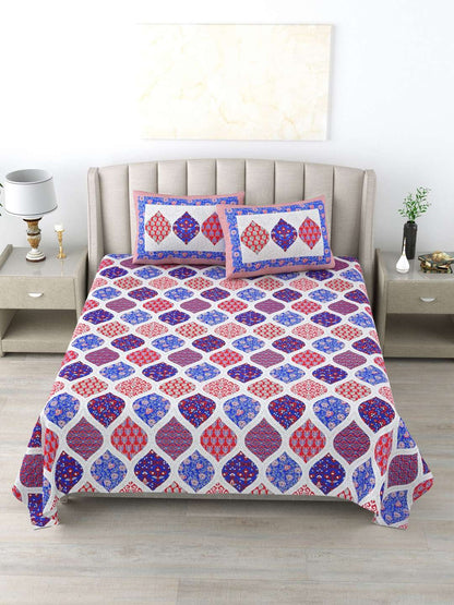 100% Pure Cotton Traditional Printed Bedsheet for Double Bed King Size Bedsheet with 2 Pillow Covers
