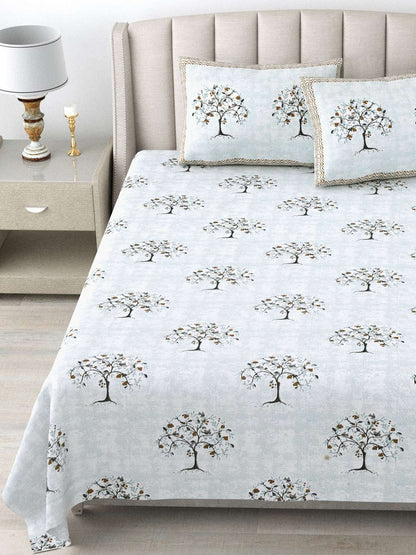 100% Pure Cotton Traditional Printed Bedsheet for Double Bed King Size Bedsheet with 2 Pillow Covers