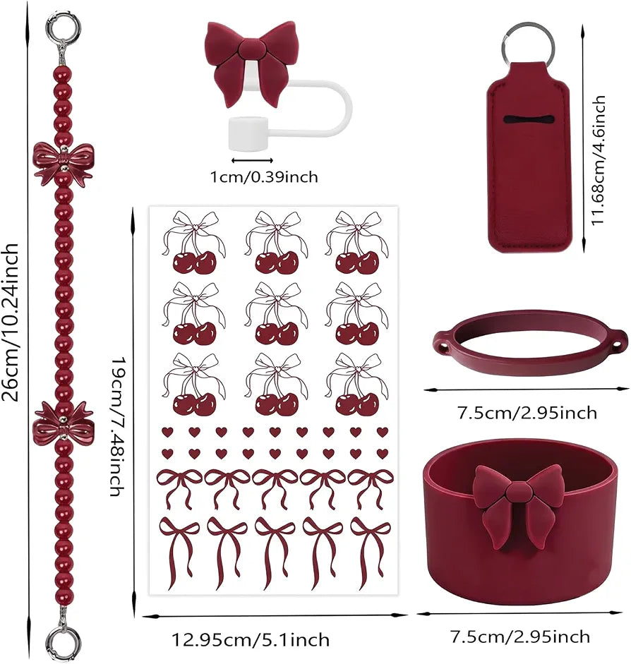 House of Quirk 6 Accessories Set Silicone Straw Cover, Cup Boot, Handle Chain, Handle Strap, Sticker 40oz & 30oz Tumbler 