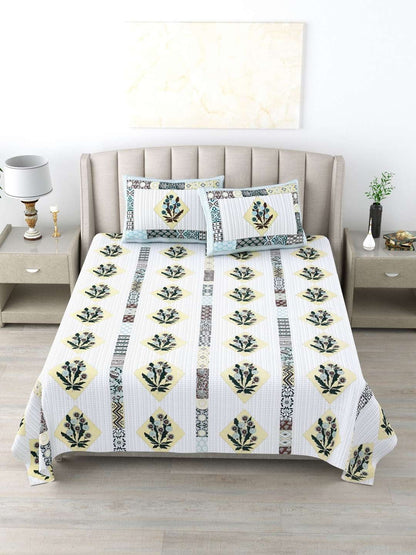100% Pure Cotton Traditional Printed Bedsheet for Double Bed King Size Bedsheet with 2 Pillow Covers