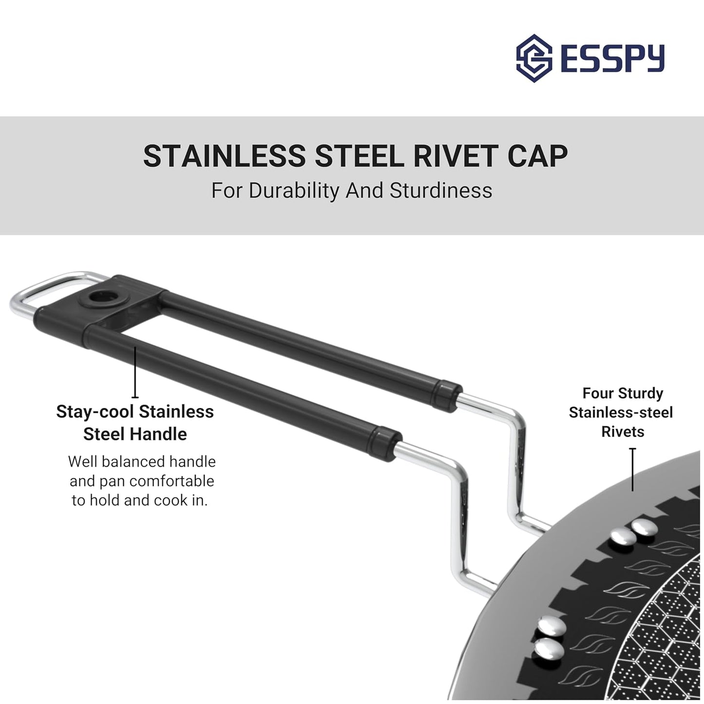 Esspy Triply Stainless Steel Tawa for Roti and Dosa, Chapati Tawa, Induction & Gas Compatible, Metal Utensil Safe, Ergonomically Designed Handles, Honeycomb Pattern