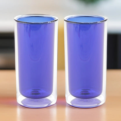UMAI Pack of 2: Double Wall Borosilicate Glass Coffee Mugs | 250ml | Blue