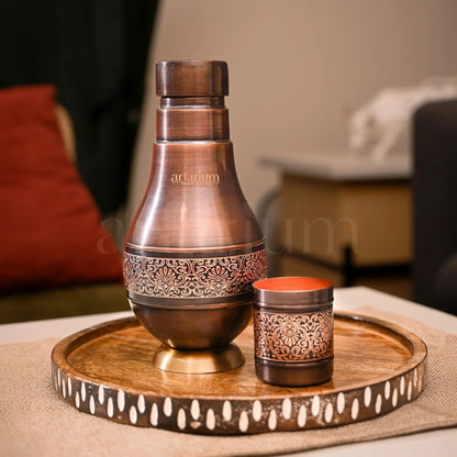 Artarium Antique Etching Pear Copper Water Jar - 870 ML