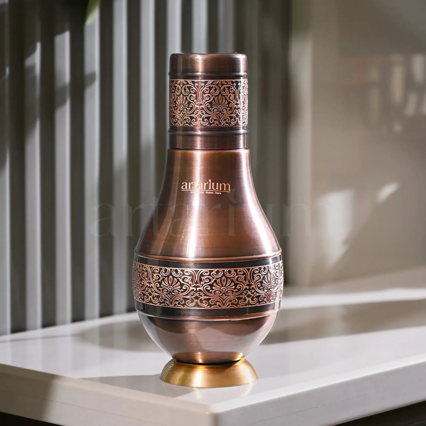Artarium Antique Etching Pear Copper Water Jar - 870 ML