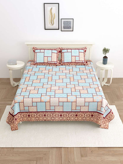100% Pure Cotton Traditional Printed Bedsheet for Double Bed King Size Bedsheet with 2 Pillow Covers