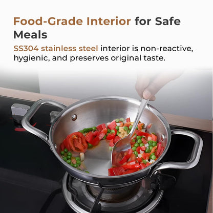 Esspy Triply Stainless Steel Kadai for Cooking with Lid, Non Stick Kadai, Triply Kadhai, Metal Spatula Friendly, Induction & Gas Stove Compatible
