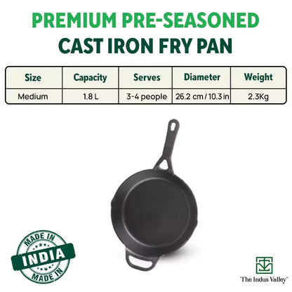 The Indus Valley Cast Iron Frying Pan Pre-Seasoned 26.2cm