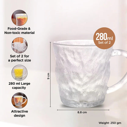 UMAI Set of 2: Glass Tea Cups - Lead-Free Elegant Design | 280ml | Transparent