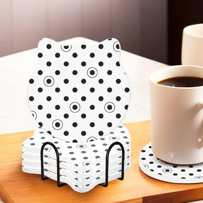 UMAI Cat Coaster Set of 6 Cork Steel Holder Silver Gray Fast Absorbing Heat Resistant