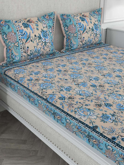 100% Pure Cotton Traditional Printed Bedsheet for Double Bed King Size Bedsheet with 2 Pillow Covers