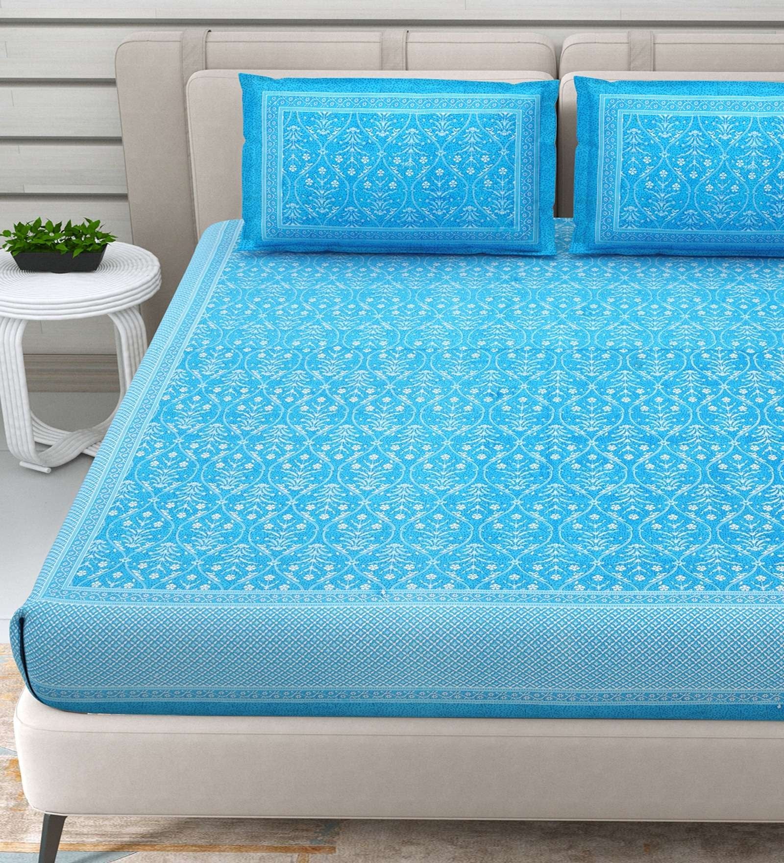 100% Pure Cotton Traditional Printed Bedsheet for Double Bed King Size Bedsheet with 2 Pillow Covers