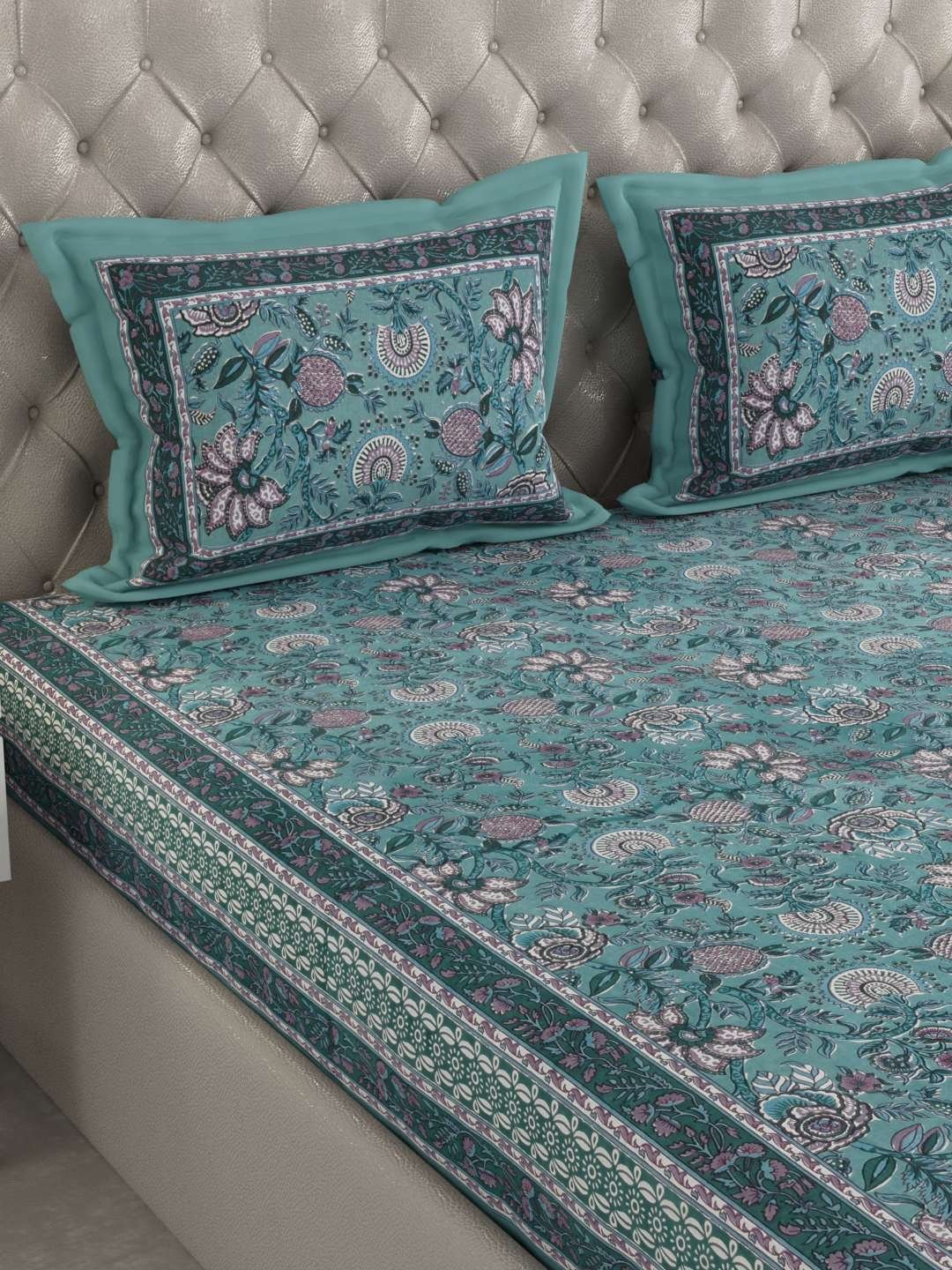 100% Pure Cotton Traditional Printed Bedsheet for Double Bed King Size Bedsheet with 2 Pillow Covers