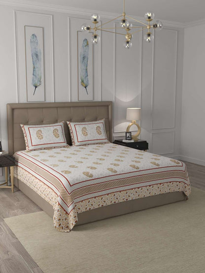 100% Pure Cotton Traditional Printed Bedsheet for Double Bed King Size Bedsheet with 2 Pillow Covers