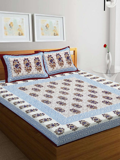 100% Pure Cotton Traditional Printed Bedsheet for Double Bed King Size Bedsheet with 2 Pillow Covers
