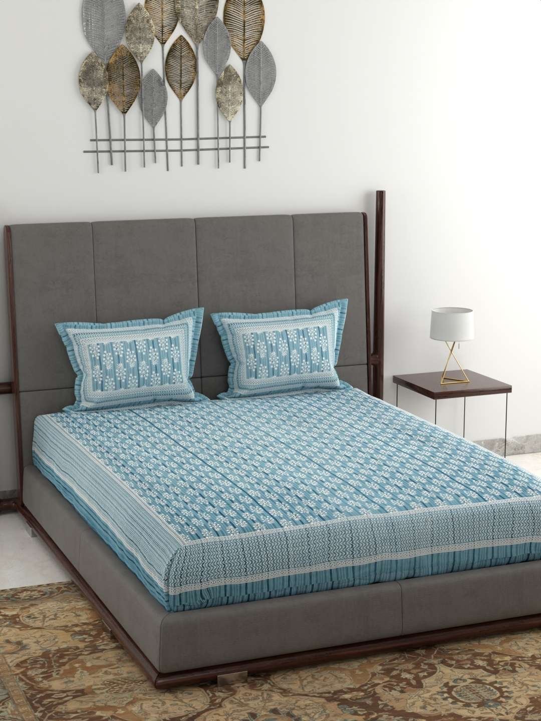 100% Pure Cotton Traditional Printed Bedsheet for Double Bed King Size Bedsheet with 2 Pillow Covers