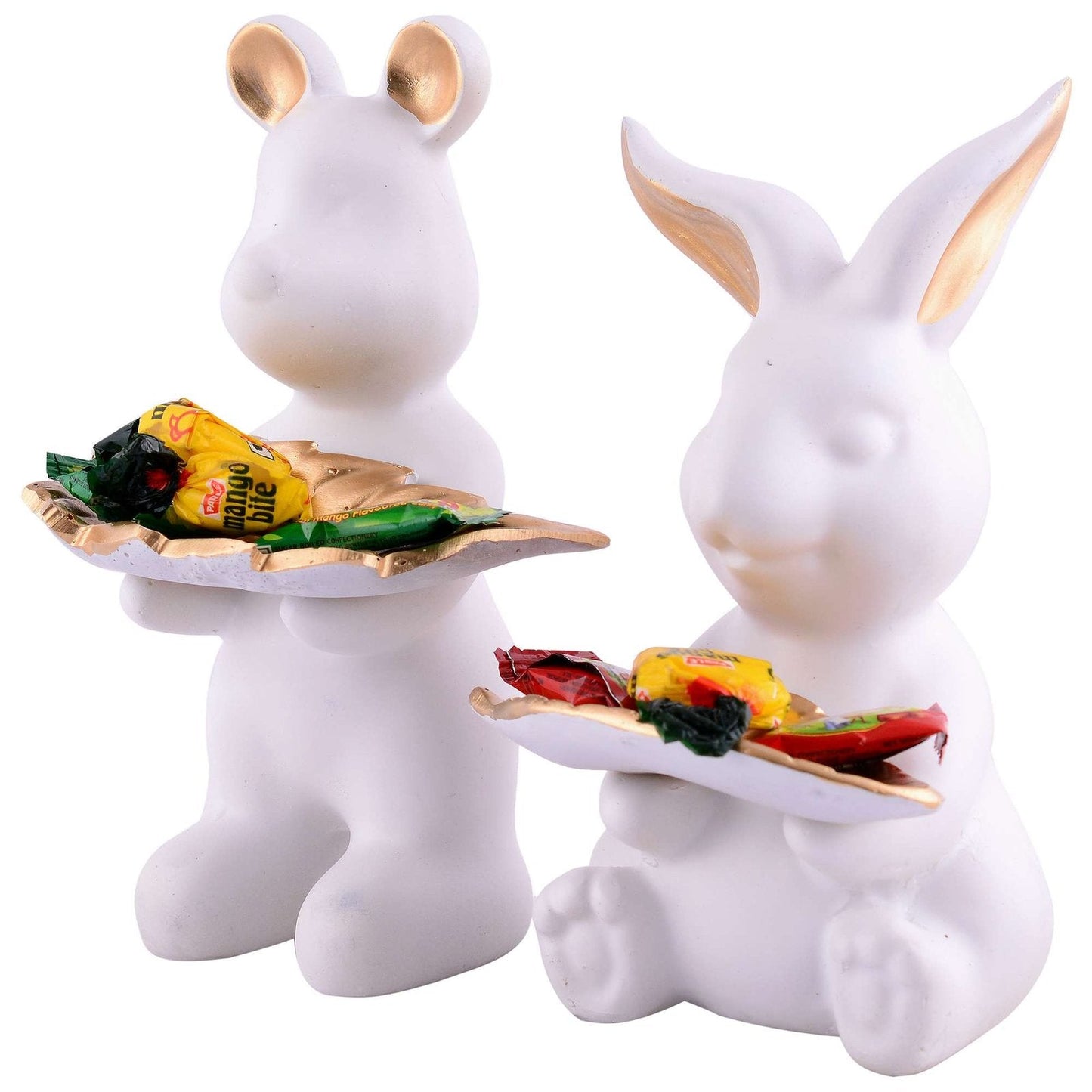 Set of 2 Rabbits in White Decorative Showpiece for Home Decor Showpiece | Home Kitchen Decor | Office Decorative Item – 13 cm