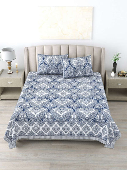 100% Pure Cotton Traditional Printed Bedsheet for Double Bed King Size Bedsheet with 2 Pillow Covers