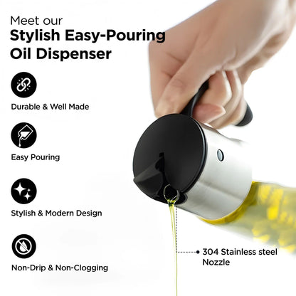 500ml Glass Oil Dispenser with Leakproof Lid | Auto-Flip | Transparent