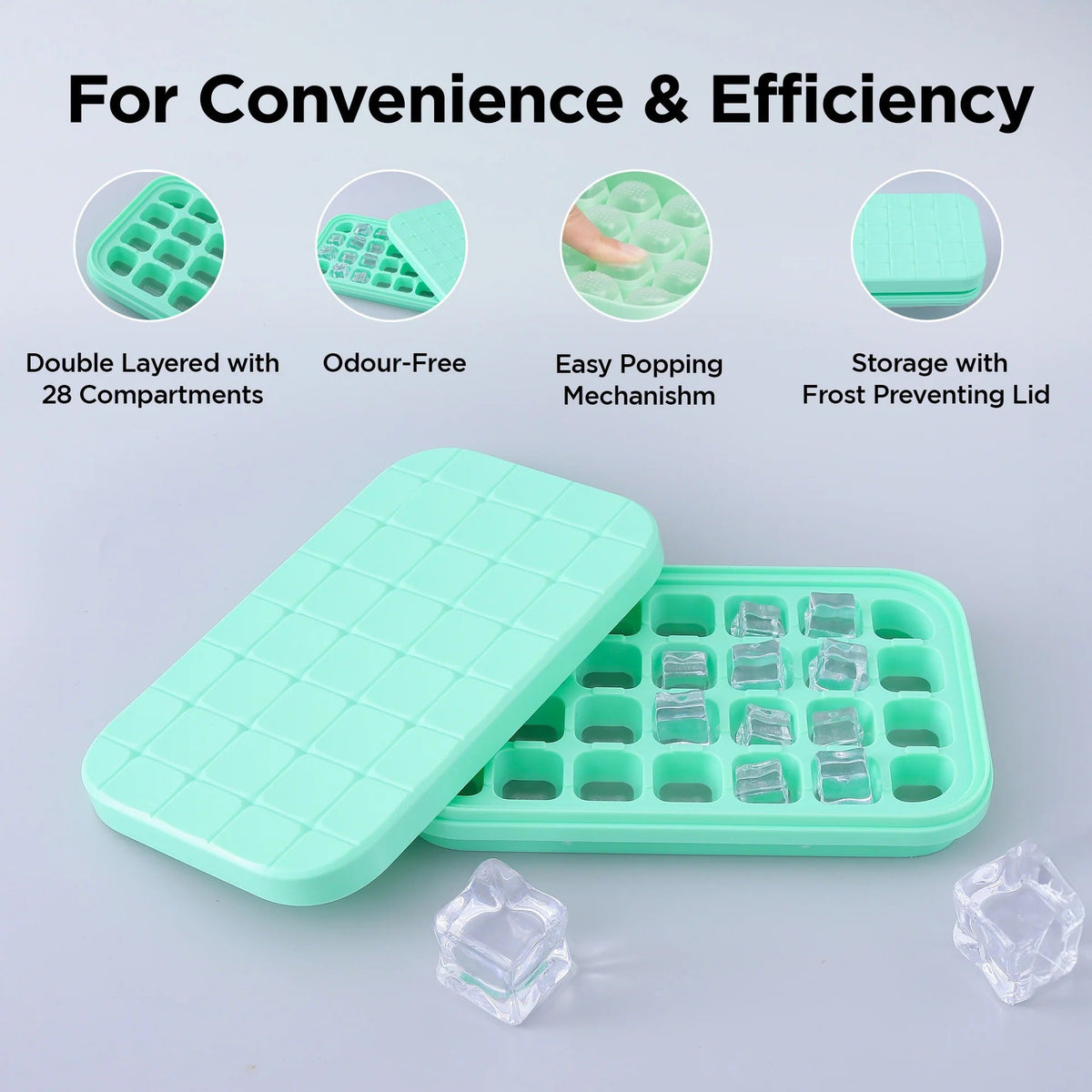 UMAI Single Layer Ice Cube Tray | 28 Compartments | BPA Free | Green