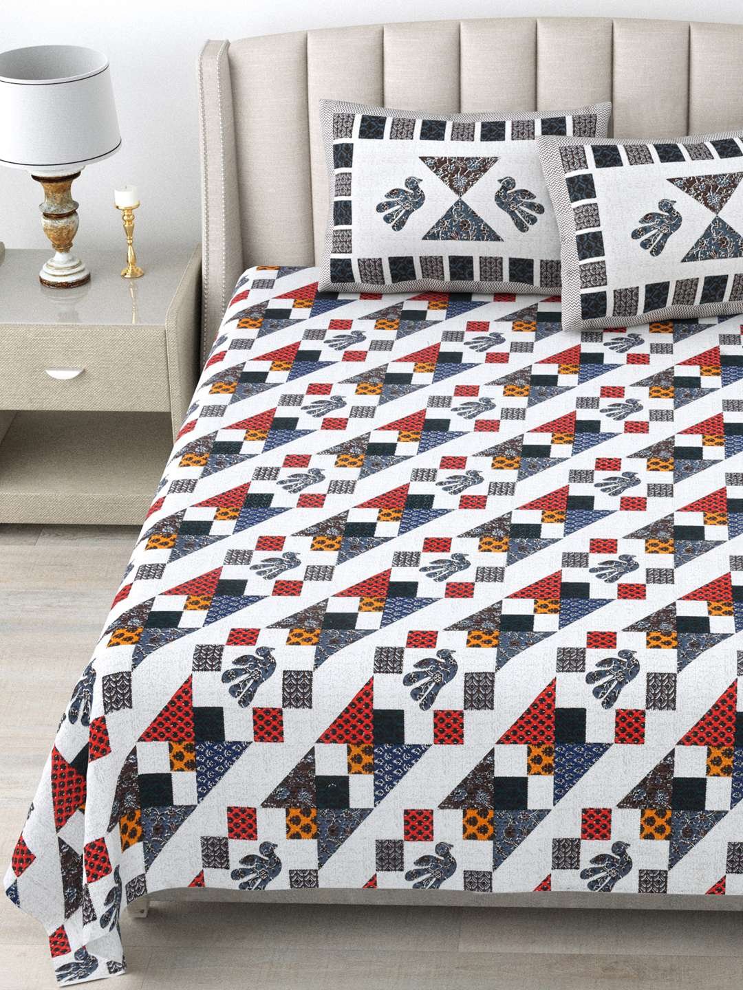 100% Pure Cotton Traditional Printed Bedsheet for Double Bed King Size Bedsheet with 2 Pillow Covers